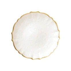 Vietri Christmas Decor|Ceramic Plates & Dinnerware|Baroque Glass Salad Plate in White