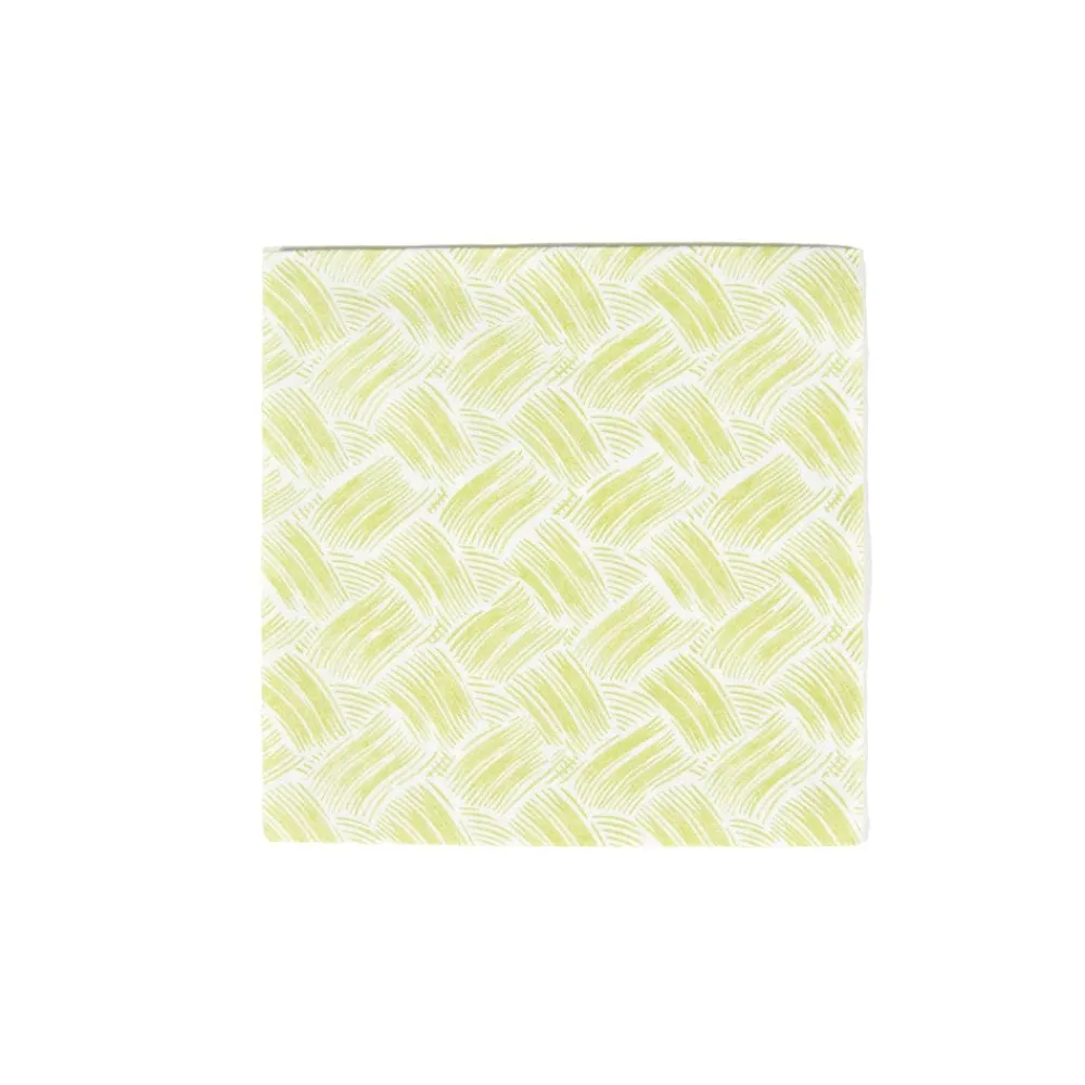 Caspari Paper Luncheon Napkins|Basketry Moss Green Paper Linen Luncheon Napkins - 15 Per Package