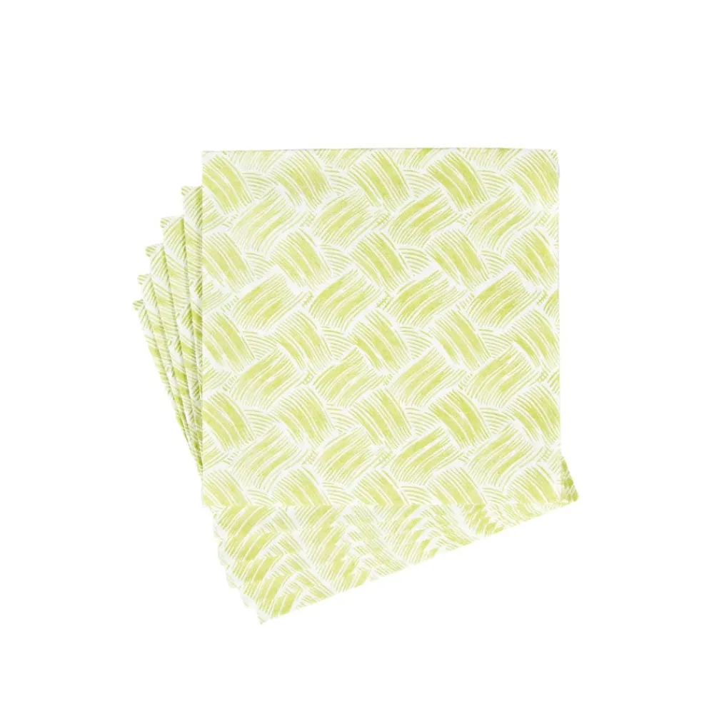 Caspari Paper Luncheon Napkins|Basketry Moss Green Paper Linen Luncheon Napkins - 15 Per Package