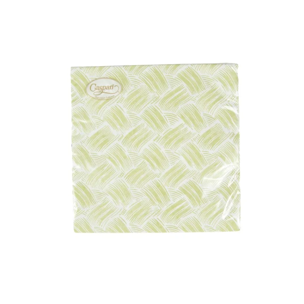 Caspari Paper Luncheon Napkins|Basketry Moss Green Paper Linen Luncheon Napkins - 15 Per Package