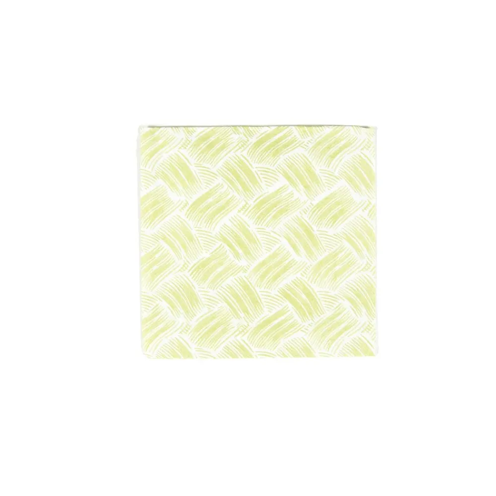Caspari Paper Cocktail Napkins|Citrus Songbird|Basketry Moss Green Paper Linen Cocktail Napkins - 15 Per Package