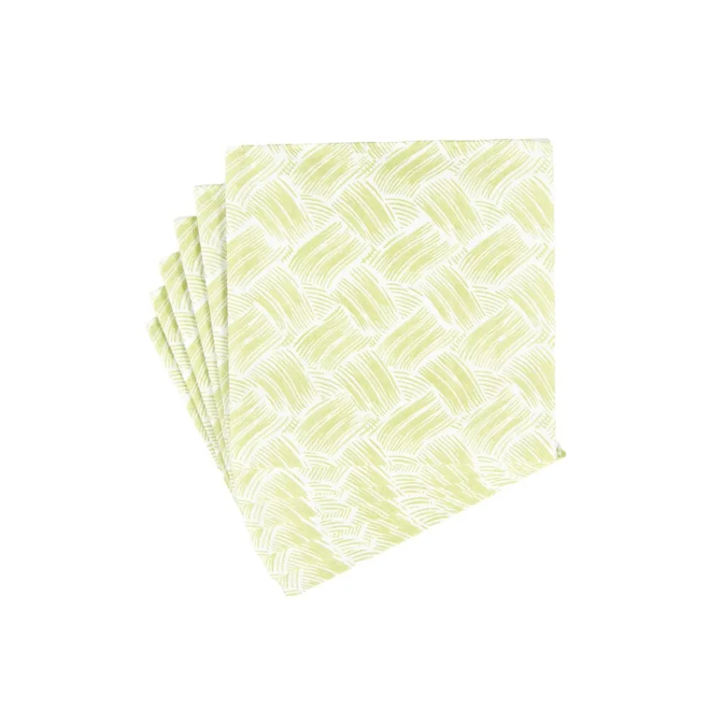 Caspari Paper Cocktail Napkins|Citrus Songbird|Basketry Moss Green Paper Linen Cocktail Napkins - 15 Per Package