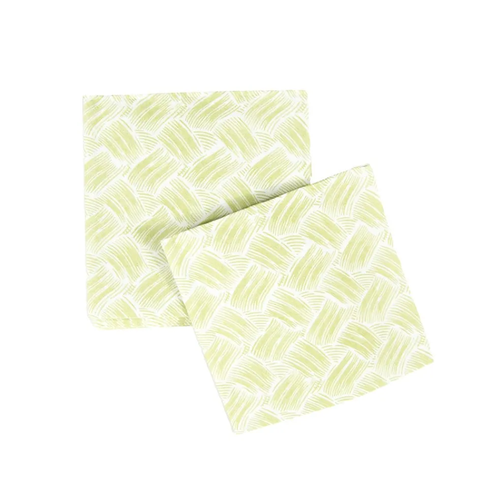 Caspari Paper Cocktail Napkins|Citrus Songbird|Basketry Moss Green Paper Linen Cocktail Napkins - 15 Per Package