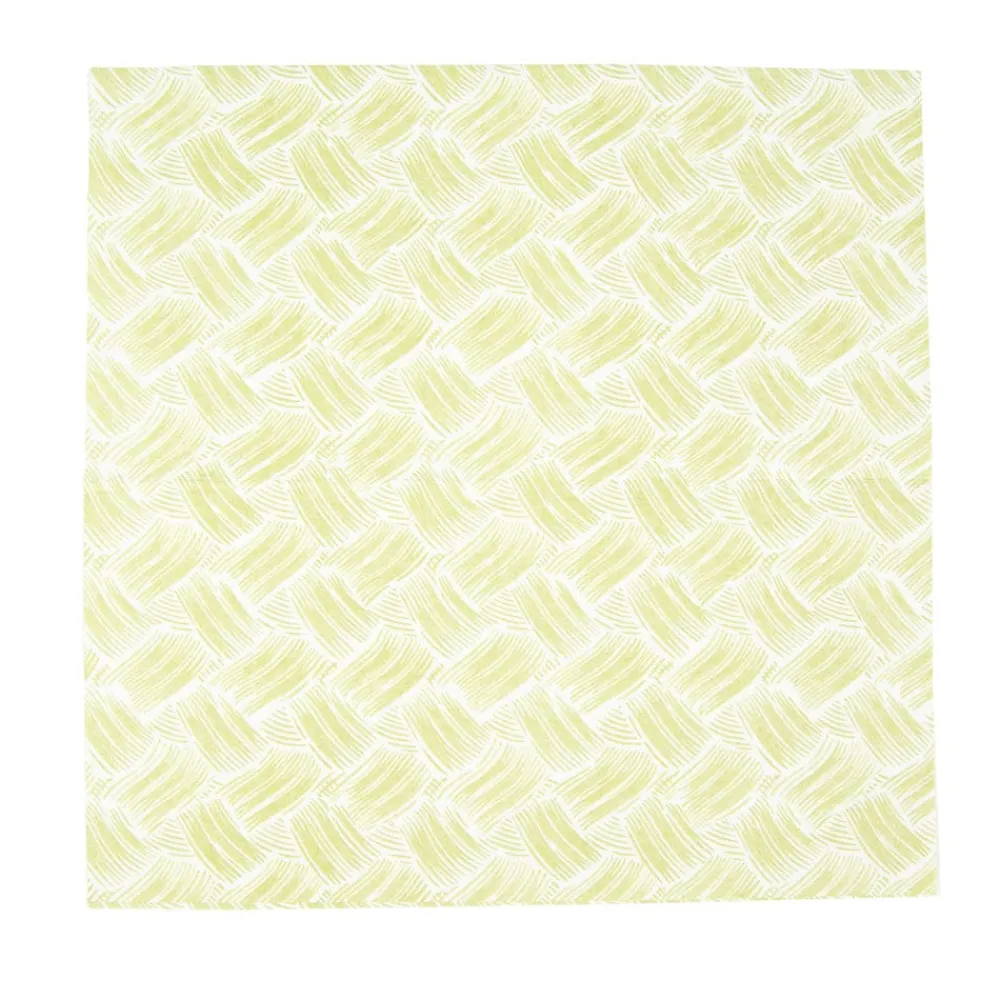 Caspari Paper Cocktail Napkins|Citrus Songbird|Basketry Moss Green Paper Linen Cocktail Napkins - 15 Per Package