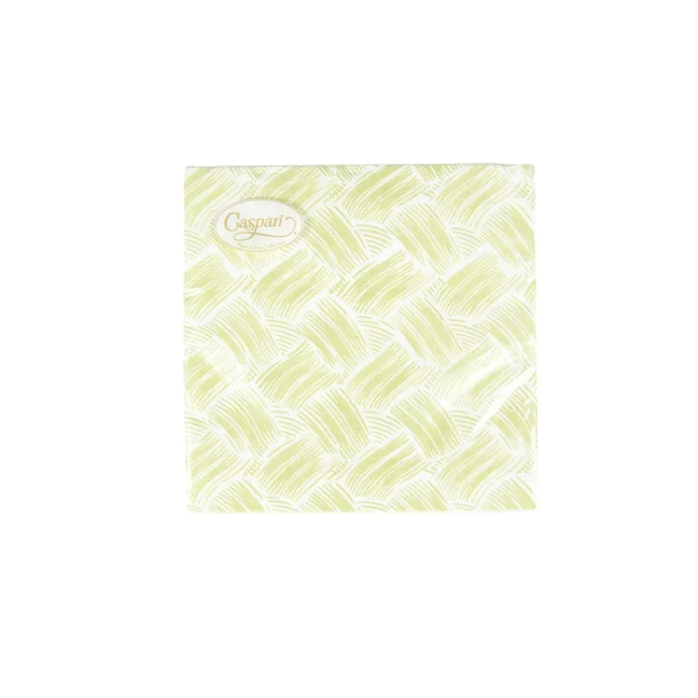 Caspari Paper Cocktail Napkins|Citrus Songbird|Basketry Moss Green Paper Linen Cocktail Napkins - 15 Per Package