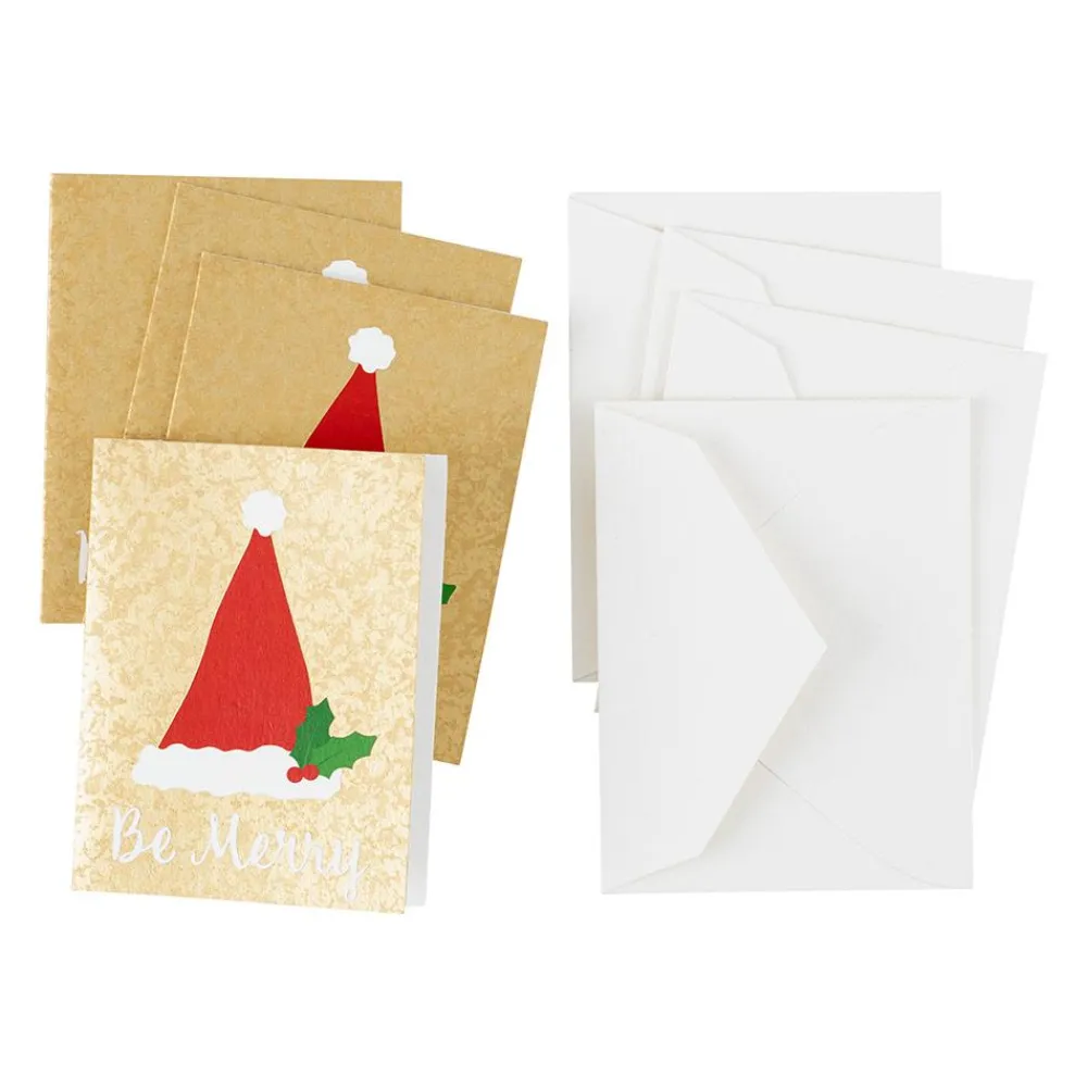 Caspari Christmas Gift Tags & Labels|Gift Tags & Enclosure Cards|Be Merry Gift Enclosure Cards in Gold Foil - 4 Mini Cards & 4 Envelopes