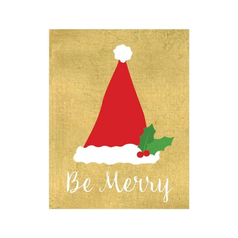 Caspari Christmas Gift Tags & Labels|Gift Tags & Enclosure Cards|Be Merry Gift Enclosure Cards in Gold Foil - 4 Mini Cards & 4 Envelopes