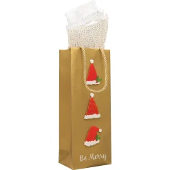 Caspari Christmas Gift & Bottle Bags|Be Merry Gold Gift Bags - includes 1 Gift Bags