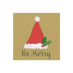 Caspari Christmas Napkins|Paper Cocktail Napkins|Be Merry Paper Cocktail Napkins in Gold - 20 Per Package