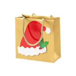 Caspari Christmas Gift & Bottle Bags|Gift & Bottle Bags|Be Merry Santa Hat Small Square Gift Bag - 1 Each