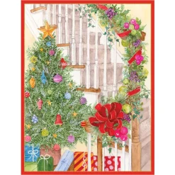 Caspari Christmas And Holiday Cards|Boxed Holiday Cards|Becky's Staircase Classic Boxed Christmas Cards - includes 15 cards & envelopes