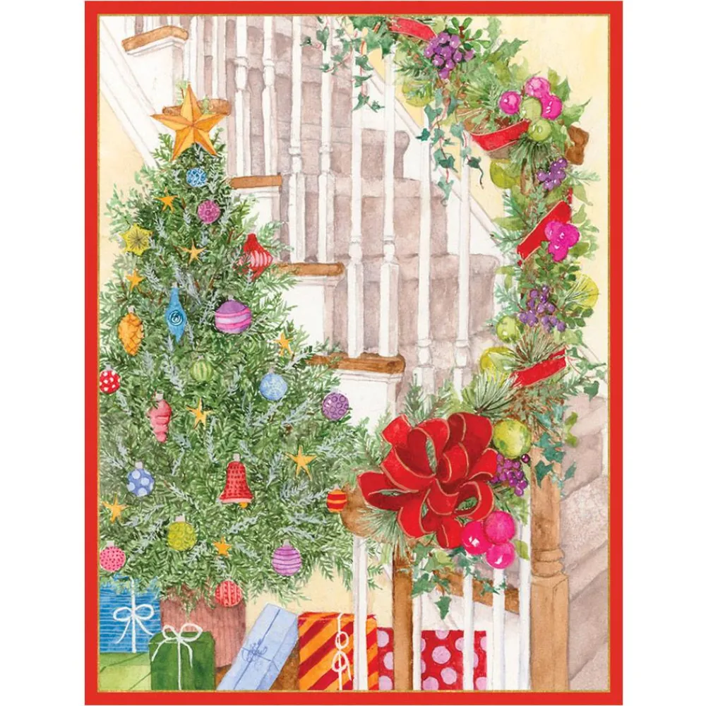 Caspari Christmas And Holiday Cards|Boxed Holiday Cards|Becky's Staircase Classic Boxed Christmas Cards - includes 15 cards & envelopes