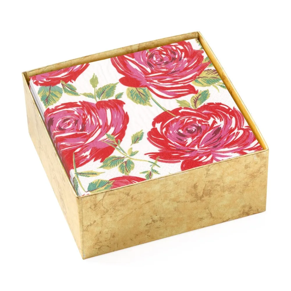 Caspari Boxed Cocktail Napkins|Bella Rosa Boxed Paper Cocktail Napkins in Red - 40 Per Box