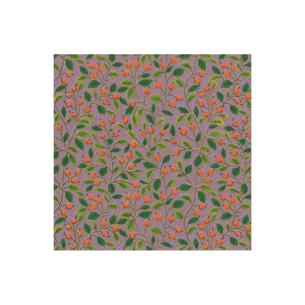 Caspari Christmas Napkins|Thanksgiving|Berries and Leaves Paper Cocktail Napkins in Soft Plum - 20 Per Package