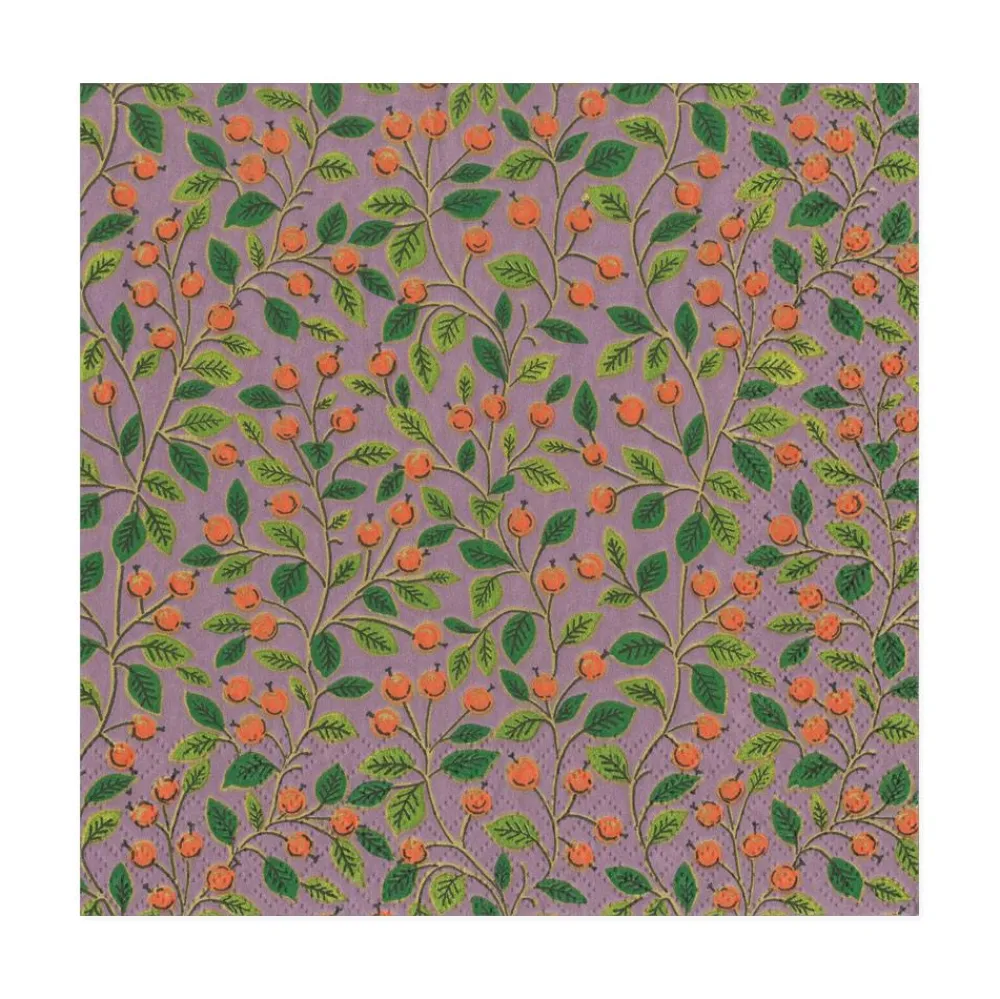 Caspari Christmas Napkins|Thanksgiving|Berries and Leaves Paper Luncheon Napkins in Soft Plum - 20 Per Package