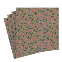 Caspari Christmas Napkins|Thanksgiving|Berries and Leaves Paper Luncheon Napkins in Soft Plum - 20 Per Package