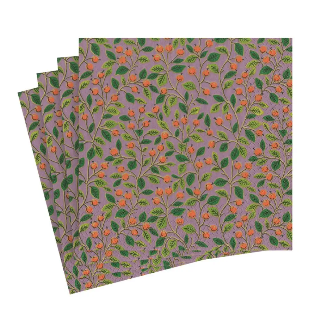 Caspari Christmas Napkins|Thanksgiving|Berries and Leaves Paper Luncheon Napkins in Soft Plum - 20 Per Package