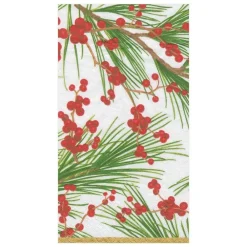 Caspari Christmas Napkins|Paper Guest Towels|Berries and Pine Paper Guest Towel Napkins - 15 Per Package