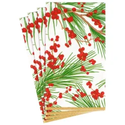 Caspari Christmas Napkins|Paper Guest Towels|Berries and Pine Paper Guest Towel Napkins - 15 Per Package