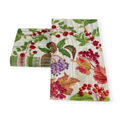 Caspari Paper Guest Towels|Berry Botanical Taupe Guest Towel Napkins - 15 Per Package