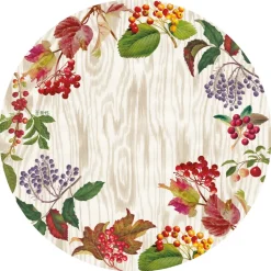 Caspari Christmas Placemats & Coasters|Paper Placemats|Berry Botanical Taupe Round Paper Placemats - 12 Per Package
