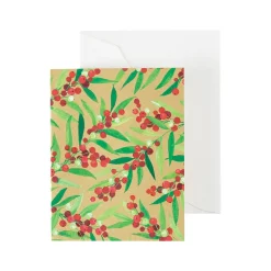 Caspari Christmas Gift Tags & Labels|Gift Tags & Enclosure Cards|Berry Branches Gift Enclosure Cards in Gold - 4 Mini Cards & 4 Envelopes