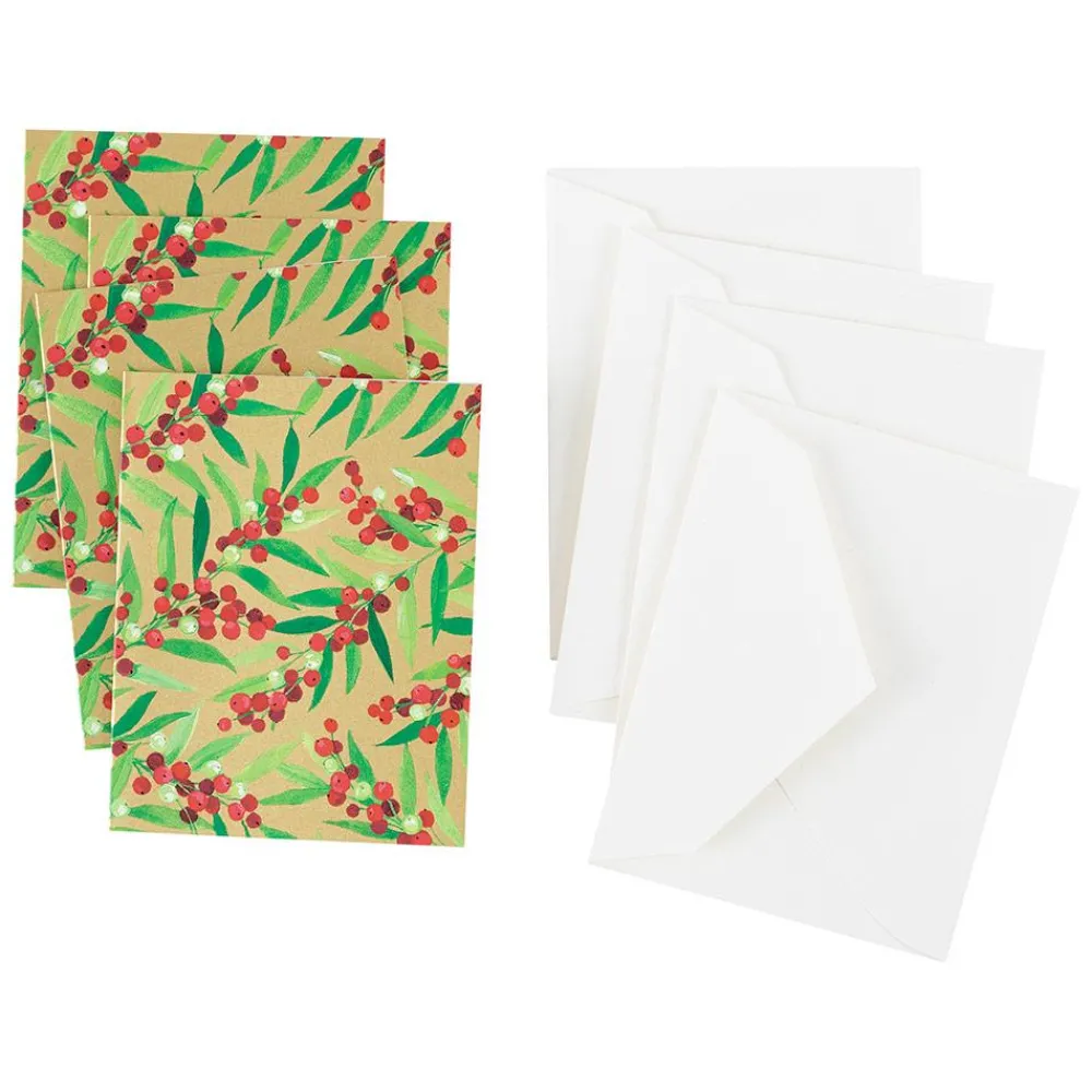 Caspari Christmas Gift Tags & Labels|Gift Tags & Enclosure Cards|Berry Branches Gift Enclosure Cards in Gold - 4 Mini Cards & 4 Envelopes