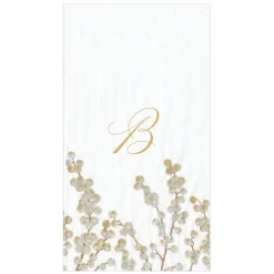 Caspari Initial Napkins|Paper Guest Towels|Berry Branches White/Silver Guest Towel with Initial B