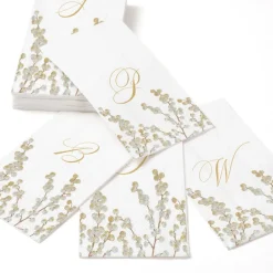 Caspari Initial Napkins|Paper Guest Towels|Berry Branches White/Silver Guest Towel with Initial B