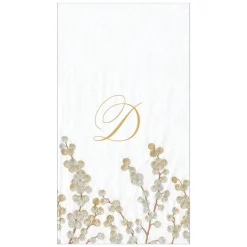 Caspari Initial Napkins|Paper Guest Towels|Berry Branches White/Silver Guest Towel with Initial B