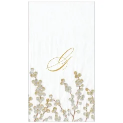 Caspari Initial Napkins|Paper Guest Towels|Berry Branches White/Silver Guest Towel with Initial B
