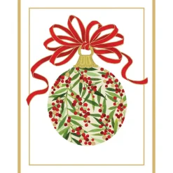 Caspari Christmas And Holiday Cards|Boxed Holiday Cards|Berry Decorated Ornament Classic Embossed Boxed Christmas Cards - includes 10 cards & envelopes