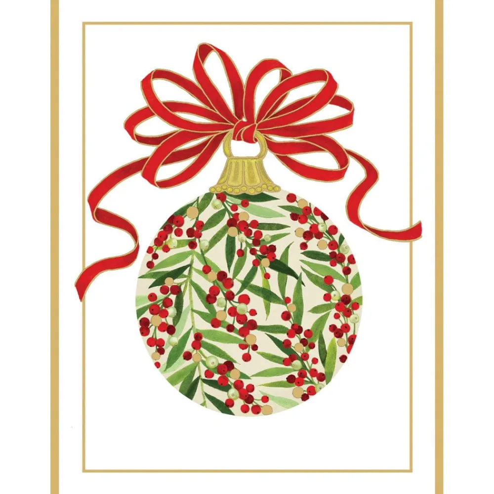 Caspari Christmas And Holiday Cards|Boxed Holiday Cards|Berry Decorated Ornament Classic Embossed Boxed Christmas Cards - includes 10 cards & envelopes
