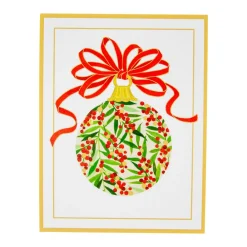 Caspari Christmas And Holiday Cards|Boxed Holiday Cards|Berry Decorated Ornament Classic Embossed Boxed Christmas Cards - includes 10 cards & envelopes