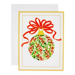 Caspari Christmas And Holiday Cards|Boxed Holiday Cards|Berry Decorated Ornament Classic Embossed Boxed Christmas Cards - includes 10 cards & envelopes