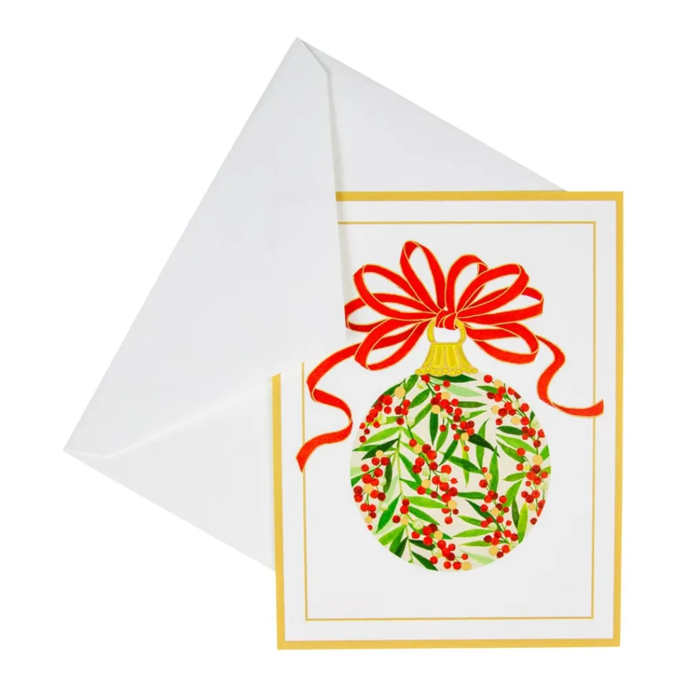 Caspari Christmas And Holiday Cards|Boxed Holiday Cards|Berry Decorated Ornament Classic Embossed Boxed Christmas Cards - includes 10 cards & envelopes