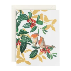 Caspari Christmas And Holiday Cards|Boxed Holiday Cards|Birds on Holly Branch Classic Boxed Christmas Cards - includes 15 cards & envelopes