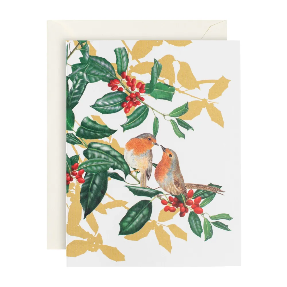 Caspari Christmas And Holiday Cards|Boxed Holiday Cards|Birds on Holly Branch Classic Boxed Christmas Cards - includes 15 cards & envelopes