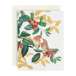 Caspari Christmas And Holiday Cards|Boxed Holiday Cards|Birds on Holly Branch Classic Boxed Christmas Cards - includes 15 cards & envelopes