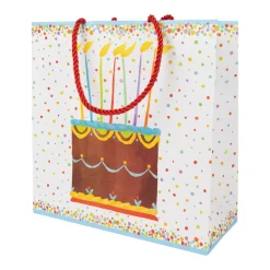 Caspari Birthday|Gift & Bottle Bags|Birthday Cake Medium Square Gift Bags - One Gift Bag Included