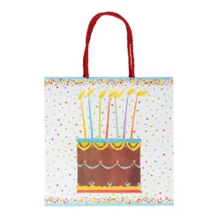 Caspari Birthday|Gift & Bottle Bags|Birthday Cake Medium Square Gift Bags - One Gift Bag Included