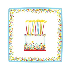 Caspari Birthday|Paper Salad And Dessert Plates|Birthday Cake Square Paper Salad & Dessert Plates - 8 Per Package