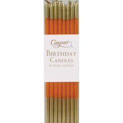 Caspari Birthday|Birthday Slims Birthday Candles in Bright Orange & Gold - 16 Candles Per Box
