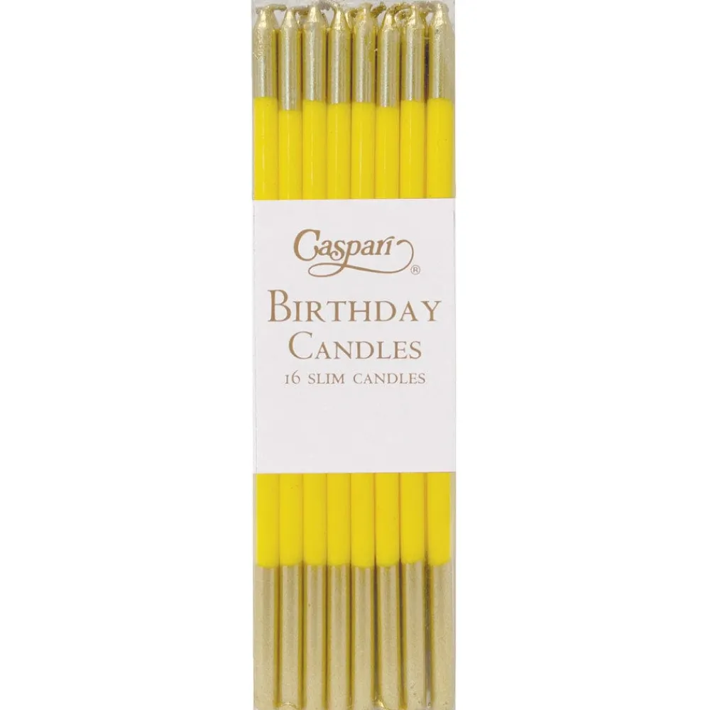 Caspari Birthday|Birthday Slims Birthday Candles in Soft Yellow & Gold - 16 Candles Per Box