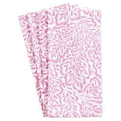Caspari Summer Picnic|Bridal Shower|Block Print Leaves Cotton Dinner Napkins in Fuchsia & White - Set of 4