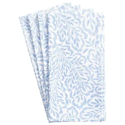 Caspari Memorial Day|Easter|Block Print Leaves Cotton Dinner Napkins in White & Blue - Set of 4