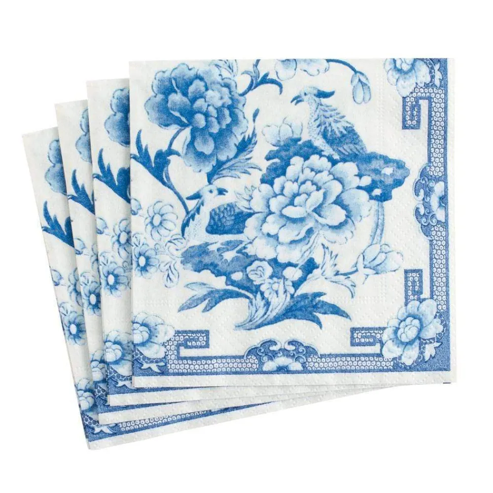 Caspari Thanksgiving|Paper Cocktail Napkins|Blue & White Paper Cocktail Napkins - 20 Per Package