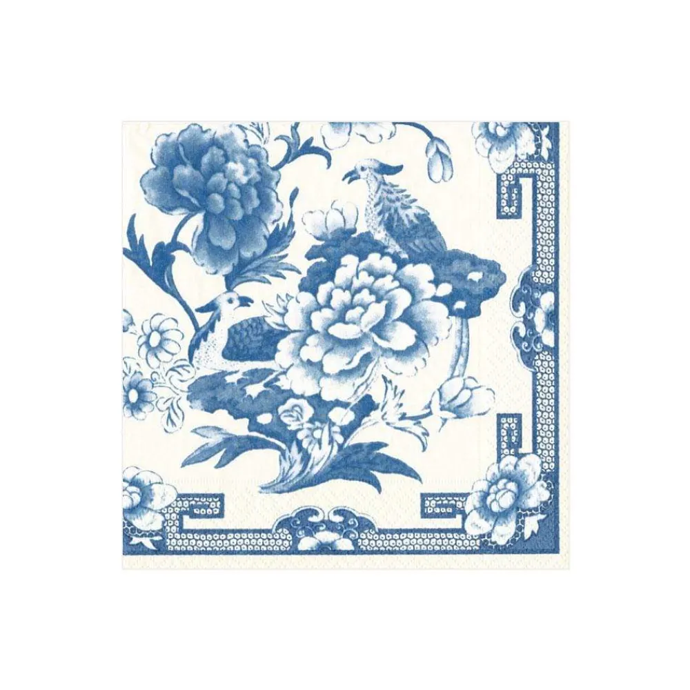 Caspari Thanksgiving|Paper Cocktail Napkins|Blue & White Paper Cocktail Napkins - 20 Per Package