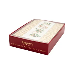 Caspari Christmas And Holiday Cards|Boxed Holiday Cards|Botanical Noel And Fretwork Small Boxed Christmas Cards - includes 15 cards & envelopes