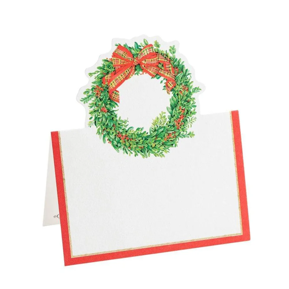 Caspari Place Cards|Boxwood and Berries Wreath Place Cards Die Cut Package 8 In